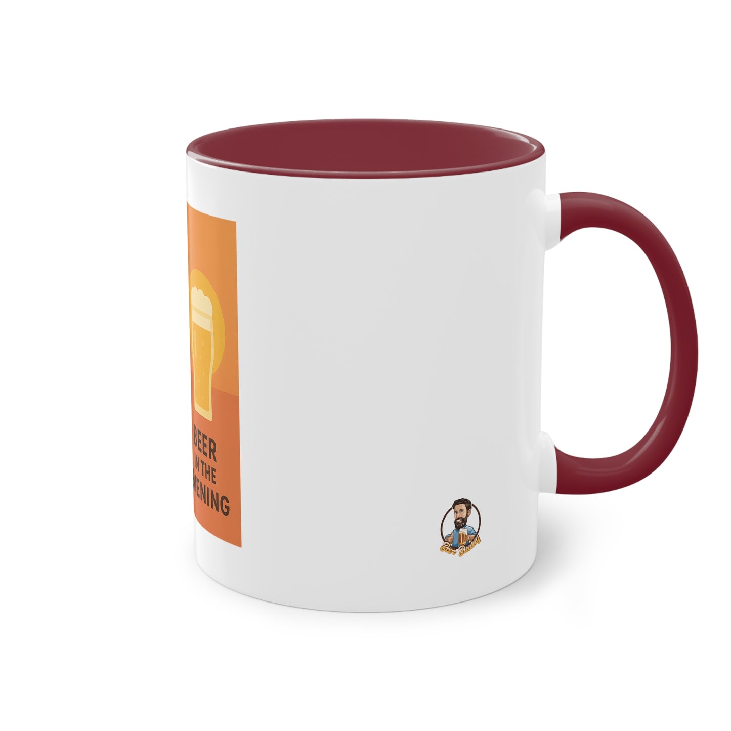 Zweifarbige Kaffeetasse: Morgens Kaffee, abends Bier.