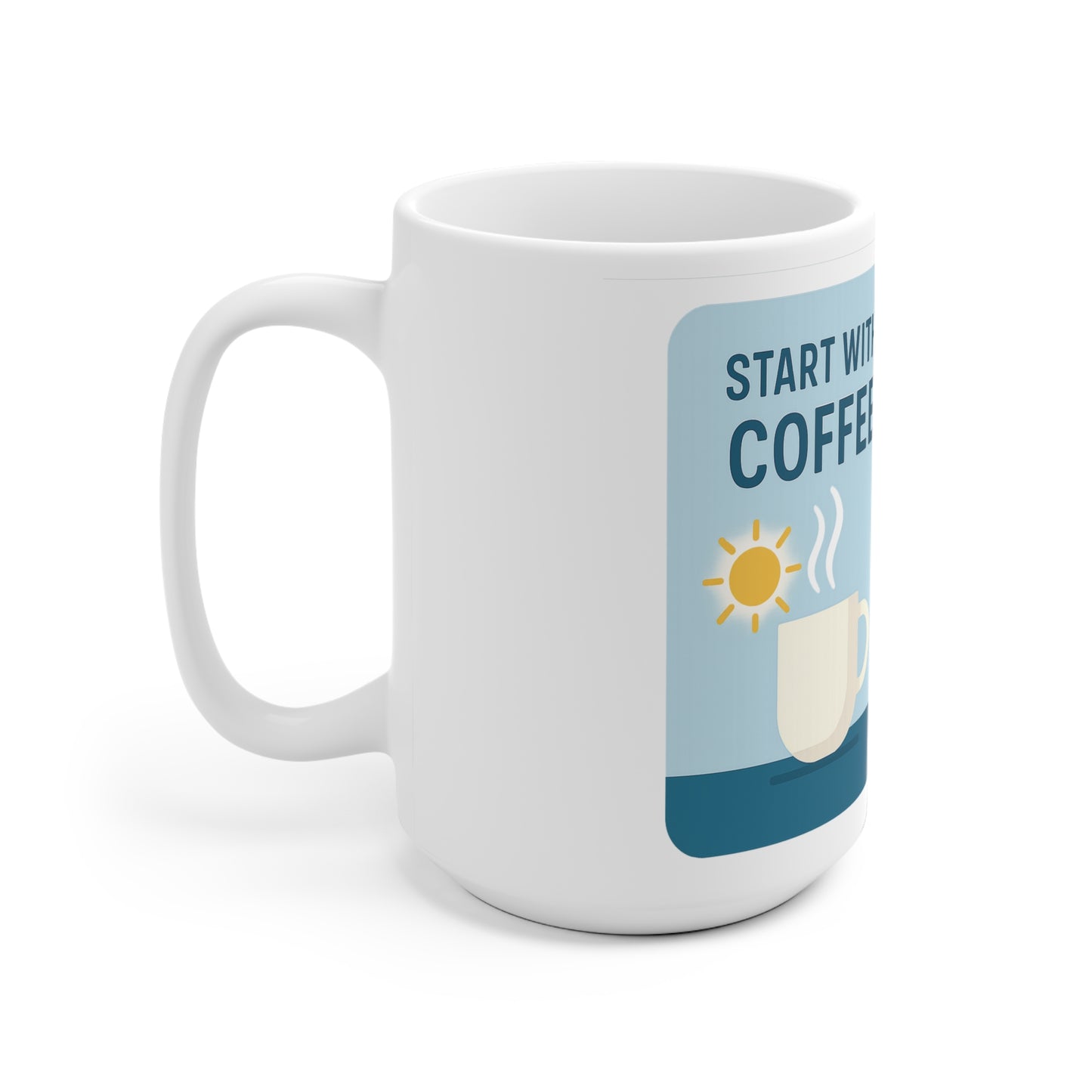 Kaffee und Bier Keramik-Kaffeetasse - „Start with Coffee, end with beer“