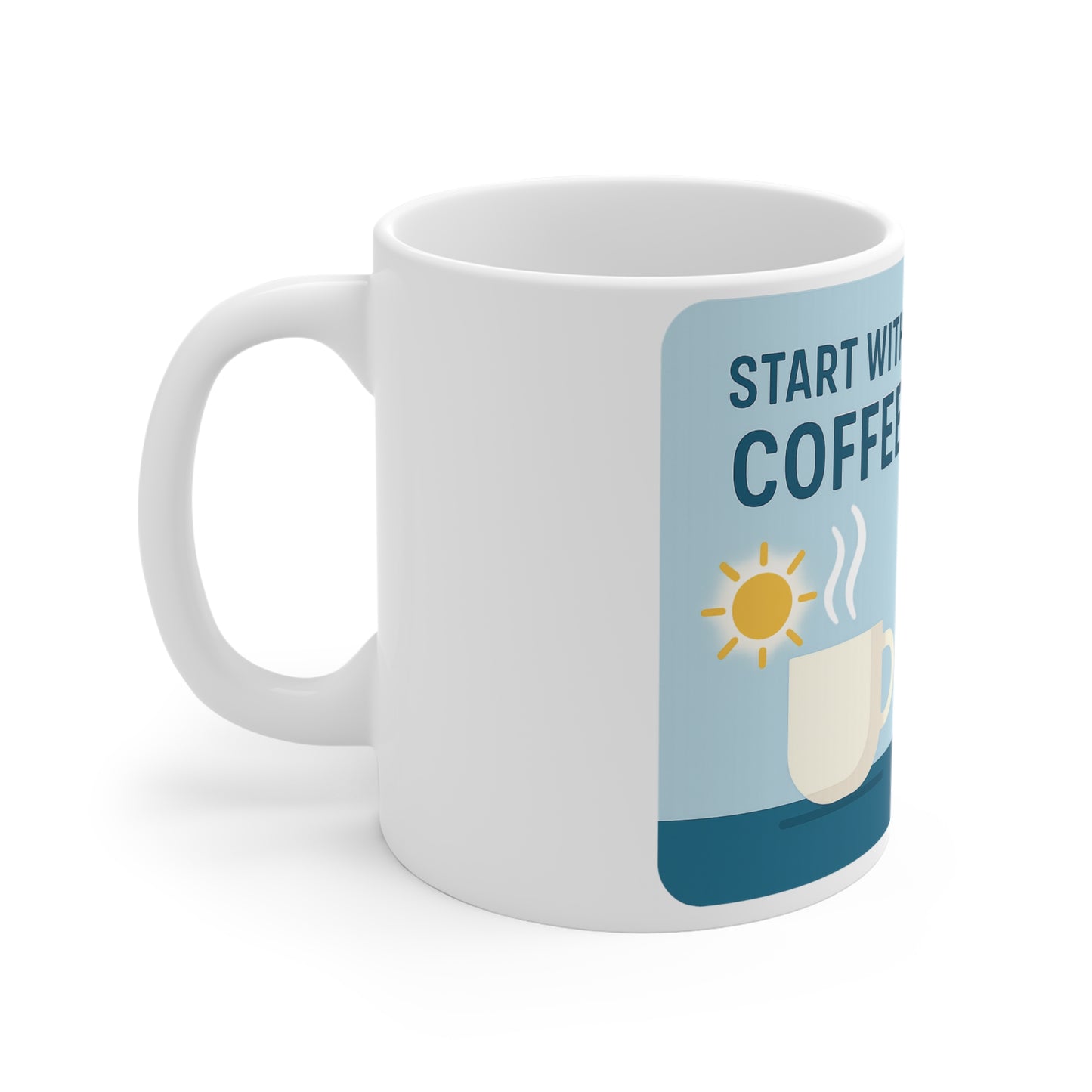 Kaffee und Bier Keramik-Kaffeetasse - „Start with Coffee, end with beer“